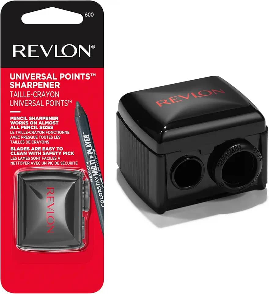 Apontador para maquiagem Revlon, para 3 tamanhos de lápis, preto Apontador universal para de lápis de madeira e plástico
