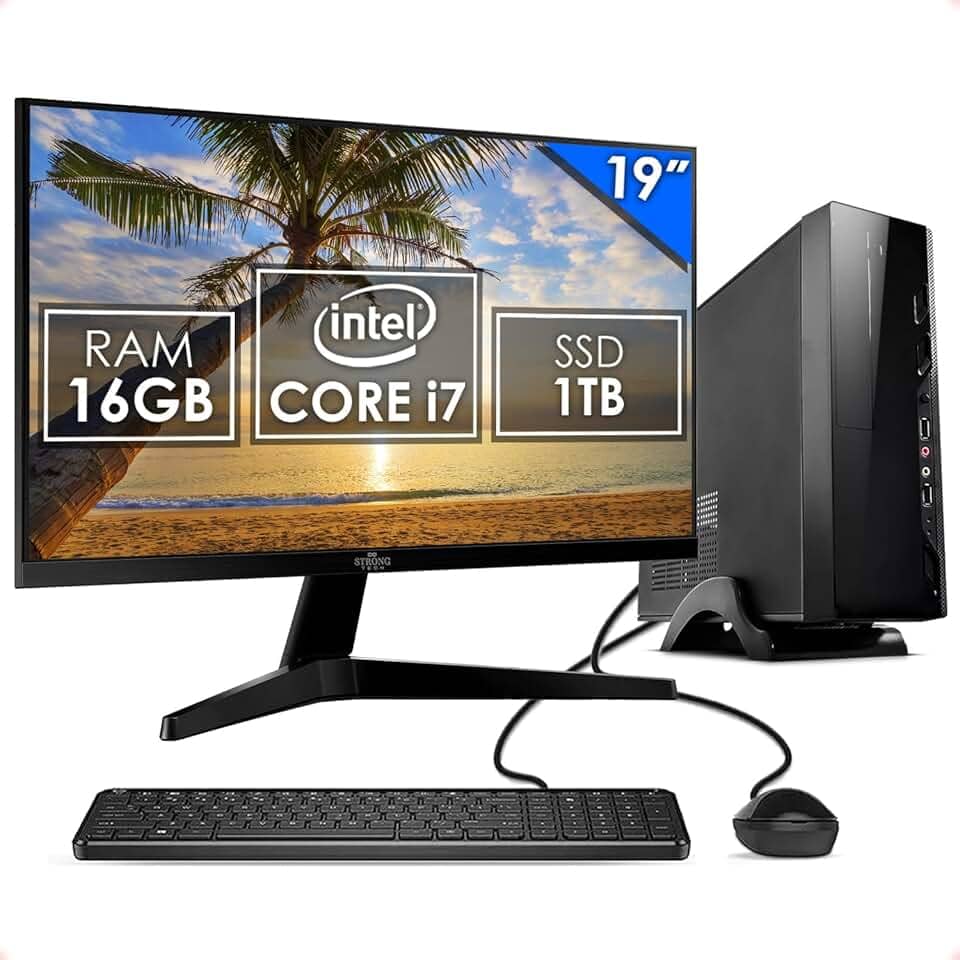 Computador Slim Completo Intel Core i7 16GB SSD 1TB Monitor 19" 4 Núcleos Super Turbo Pc Hdmi Teclado e Mouse Strong Tech