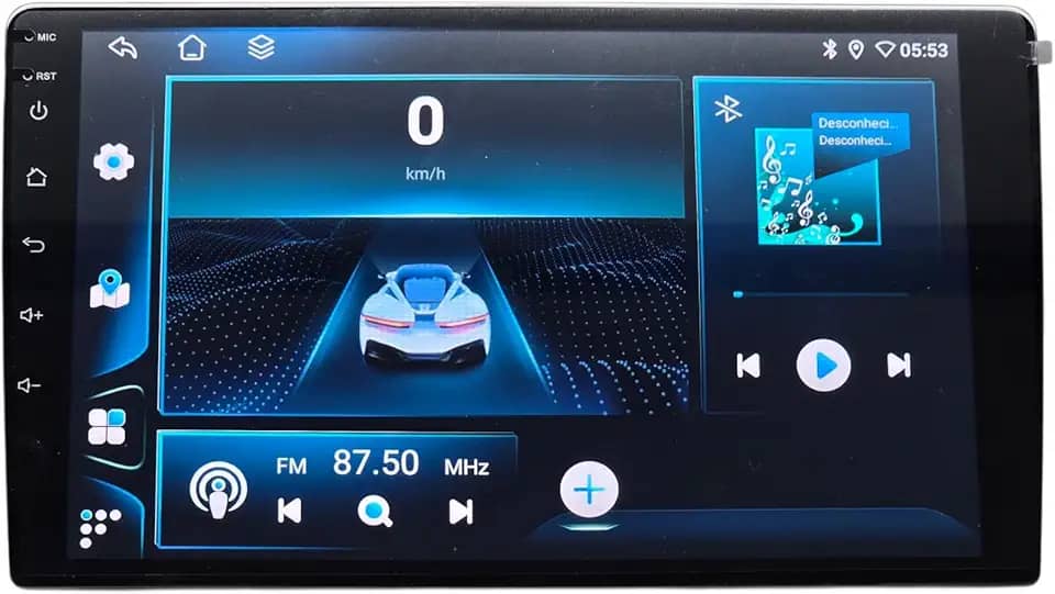 CENTRAL MULTIMÍDIA ANDROID 13, OCTA-CORE, 6/128GB, TELA QLED 9' FULL TOUCH, SLIM, USB, SD, AUX, BLUETOOTH, ESPELHA ANDROID E IOS, CARPLAY E ANDROID AUTO COM OU SEM FIO