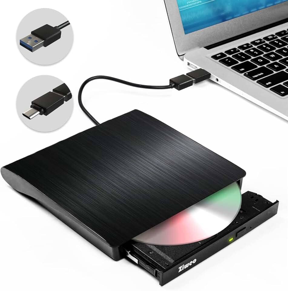 Unidade de DVD externa USB 3.0 Tipo-C gravador de CD portátil +/-RW Drive DVD Player para ROM Rewriter Burner compatível com laptop, desktop, PC, Windows, MacBook, Linux, Mac OS