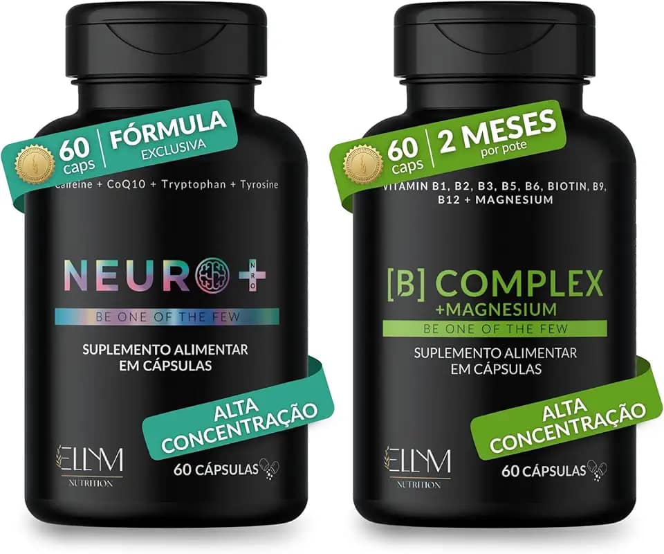 Kit Complexo B com Magnésio 60Caps e Neuro+ 60Caps ELLYM NUTRITION Foco e Energia B1 B2 B3 B4 B5 B6