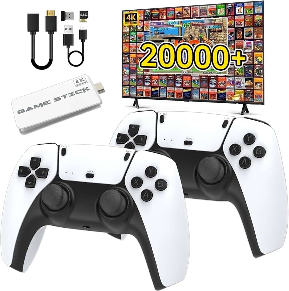 2025 Upgrade Wireless Retro Game Console,Retro Game Stick with 20,000+ Games,4k Hdmi Output Game Stick,TV-Connectable Game Stick,Plug and Retro Play Video Games for Tv,Retro Game Stick.White64GB