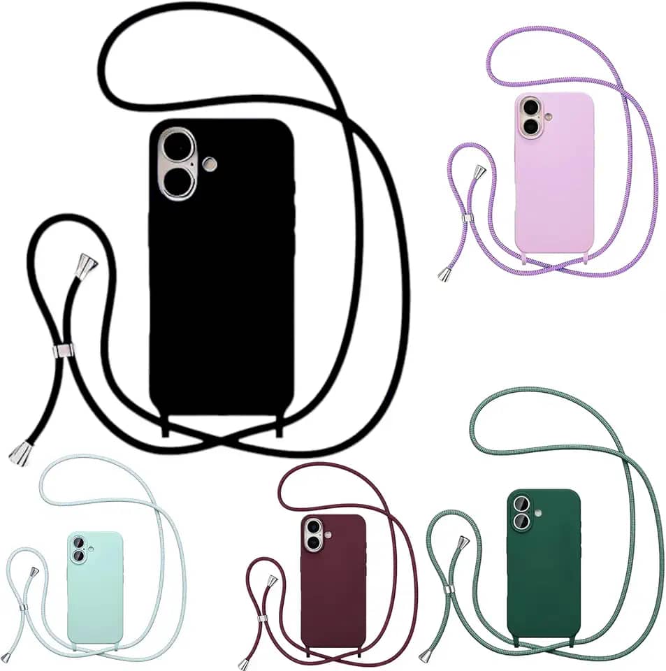 Case Capa Capinha Com Cordão Alça Transversal Para iPhone 16 (PRETO)