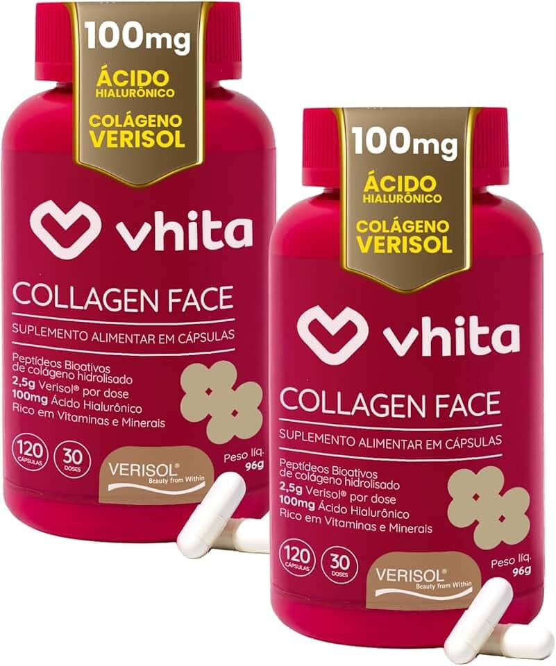 Vhita Colágeno Hidrolisado Verisol Com Ácido Hialuronico 120 Cápsulas - 2 Potes