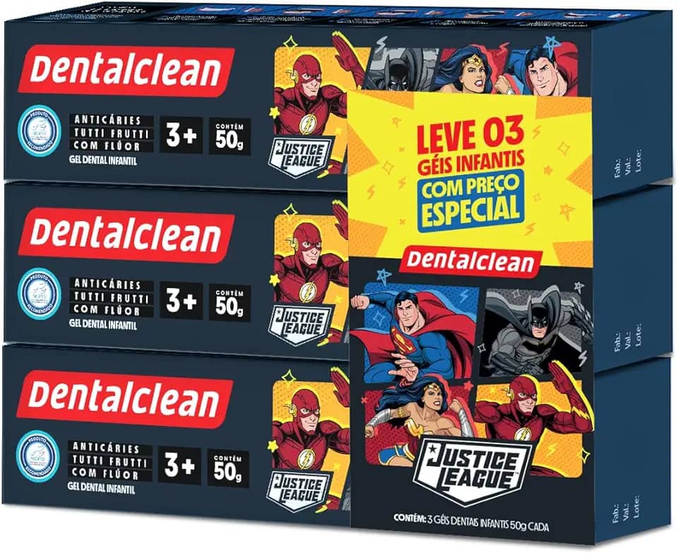 Dentalclean Gel com Flúor 50g Pack com 3 unidades, Heróis