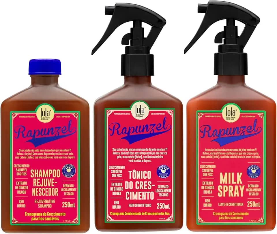 Kit Rapunzel Lola (Shampoo 250ml + Tônico de Crescimento 250ml + Leave-in 250ml)