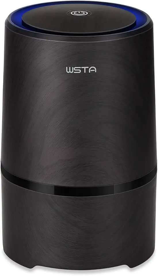 Purificador de ar de mesa, ionizador de ar, purificador de ar portátil, verdadeiro filtro de ar HEPA remove fumaça de cigarro, poeira, pólen, maus odores com cabo USB 5V e adaptador CA de 110 V (grão de madeira preta)