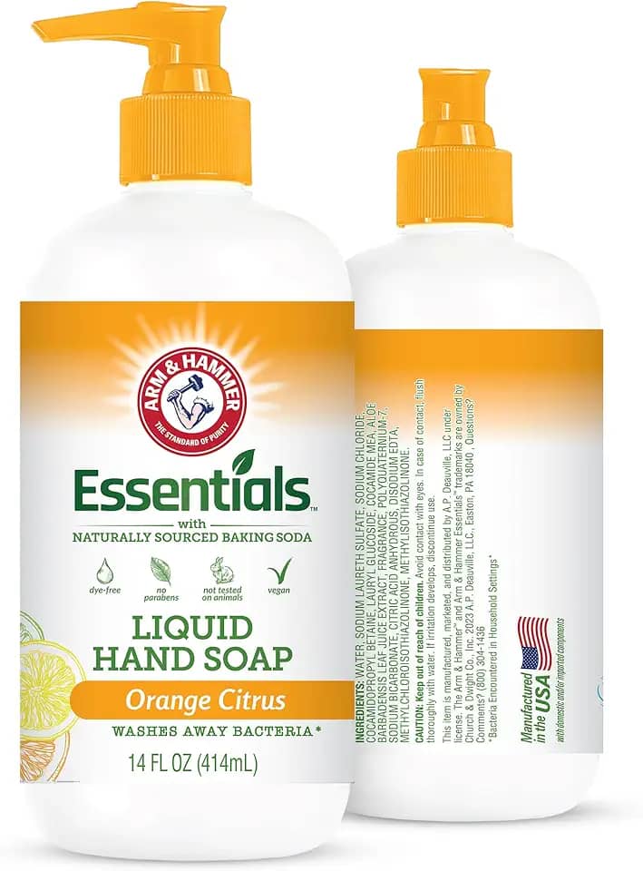 Arm & Hammer Sabonete líquido para as mãos para limpeza da pele - limpador para cozinha e banheiro com aroma cítrico de laranja - Sabonete natural para as mãos, suaviza 414 ml