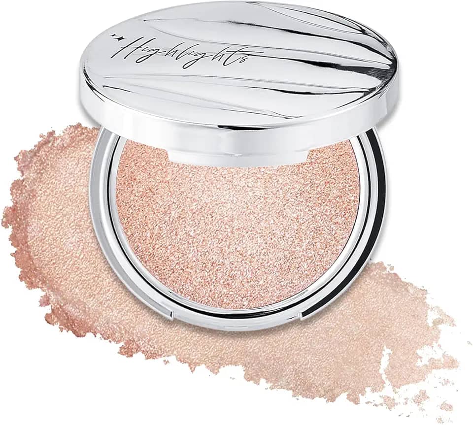 Erinde Iluminador facial Shimmer em pó, acabamento em creme a pó, brilho leve e saudável, maquiagem iluminadora corporal luminosa de longa duração, 04 Champagne Aura