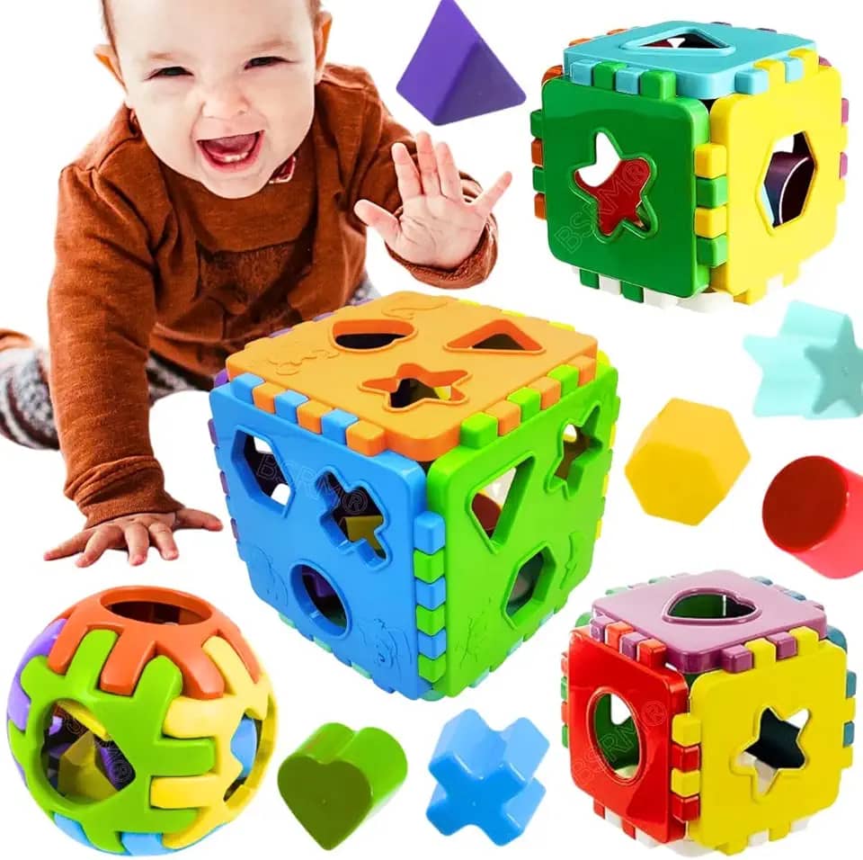 Kit brinquedos educativos para bebê 1 ano Cubo de montar e encaixar sensorial pedagógico didático + formas geométricas coloridas aprendizagem lúdica bebes 12 meses jogos recreativos para creche escola