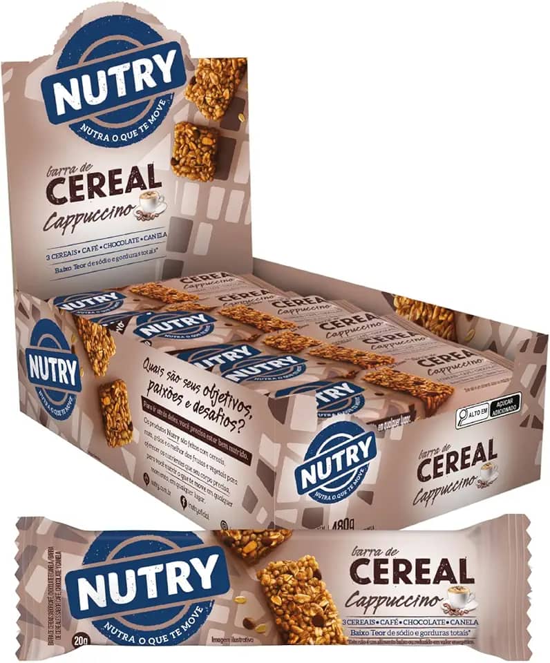 Nutry Barra De Cereais Cappuccino 20G - Display Com 24 Unidades - Com 3 Cereais Café Chocolate E Canela