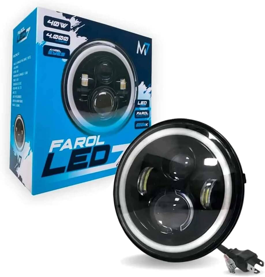 Farol Angel Eyes 40W LED 7 Polegadas DRL e Seta M7 JR8 - JH0FAROL7P