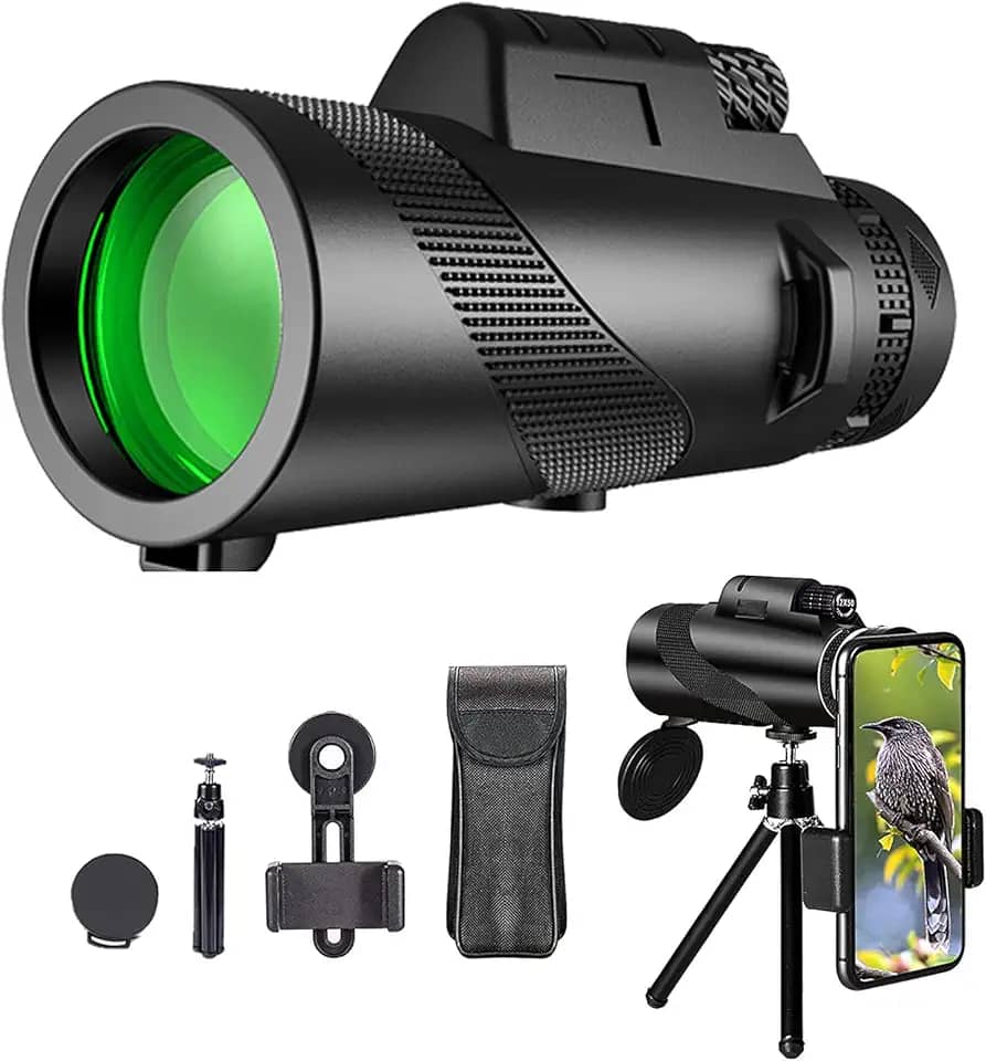 Telescópio monocular 40X60 HD para smartphone com adaptador de telefone e tripé luneta de alta potência para observação de pássaros. Concerto de viagem Monóculos baixos para adultos e crianças observando a vida selvagem