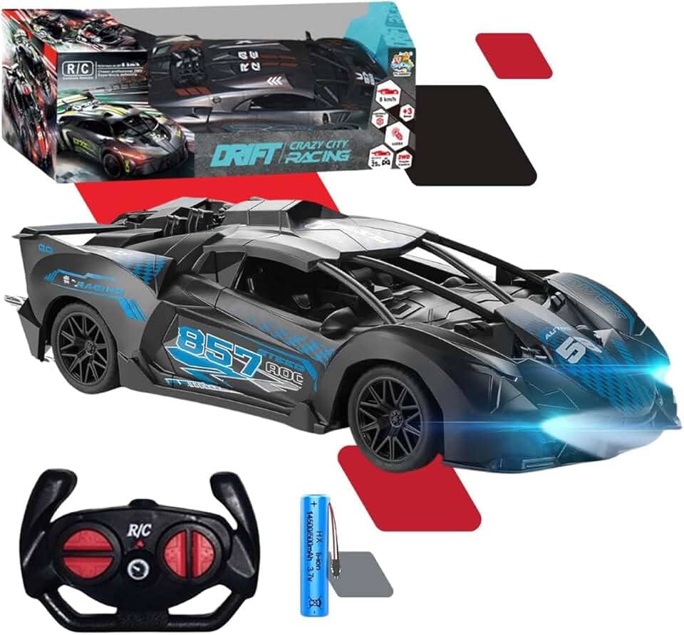 Carrinho De Controle Remoto Drift Bugatti Brinquedo Corrida Veloz Com Luz Recarregavel Preto Kizumba