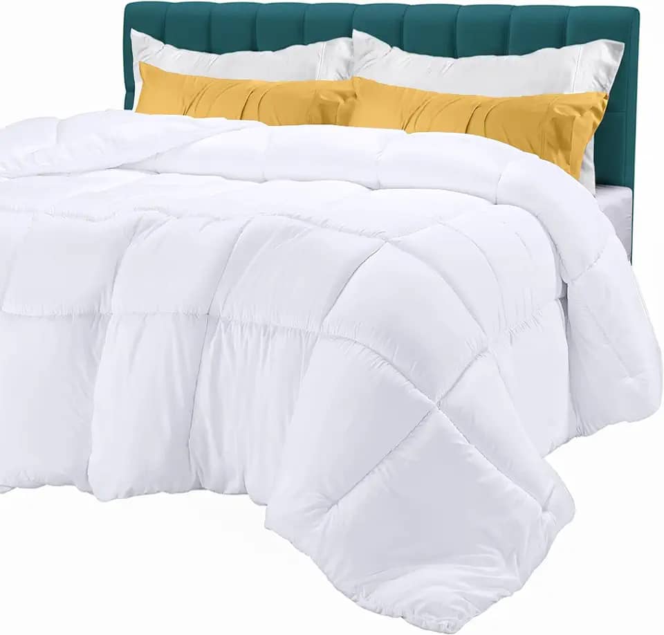 Utopia Bedding Edredons tamanho casal, enchimento de edredom para todas as estações, edredom de cama com costura em caixa alternativa com abas de canto, lavável na máquina (branco)