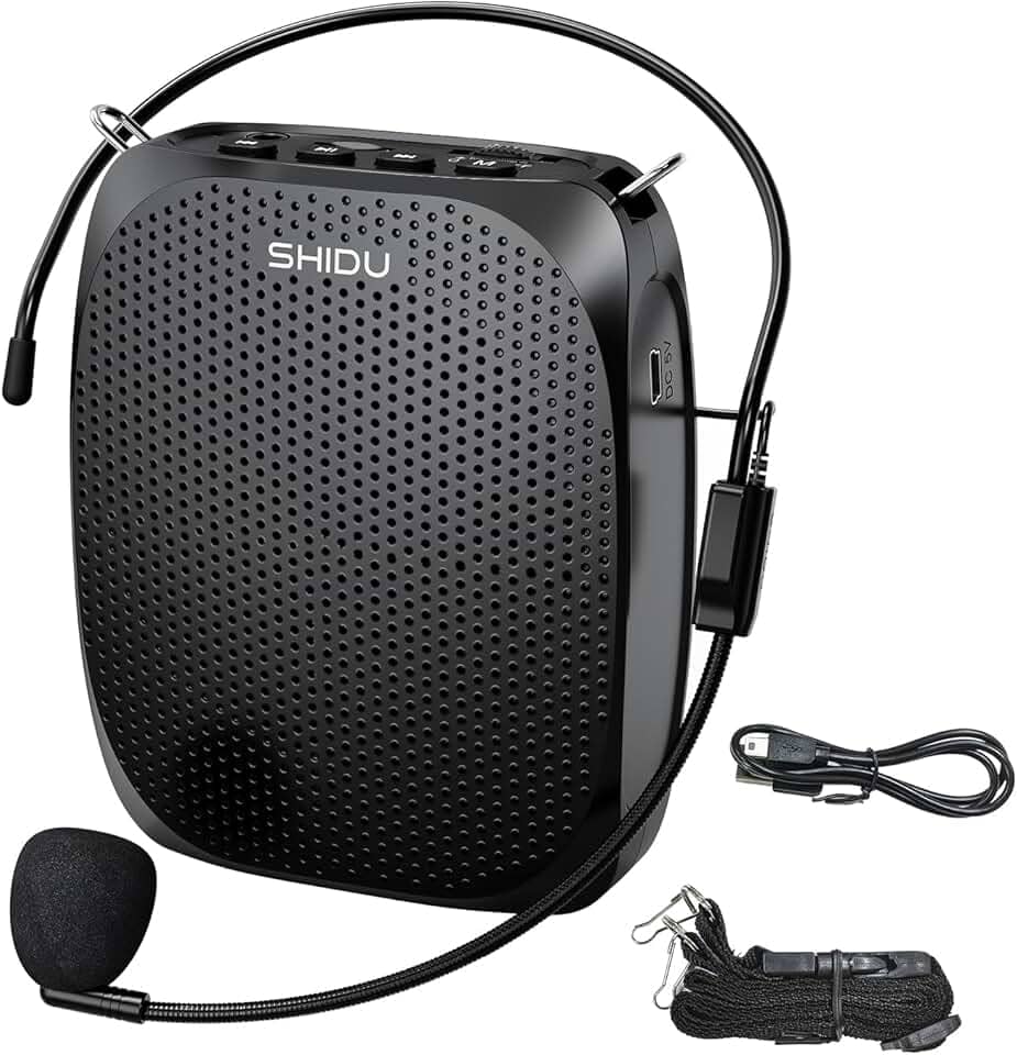 SHIDU Amplificador de voz portátil microfone pessoal fone de ouvido para falar sistema mini PA recarregável para professores guias turísticos treinadores sala de aula canto yoga fitness instrutores