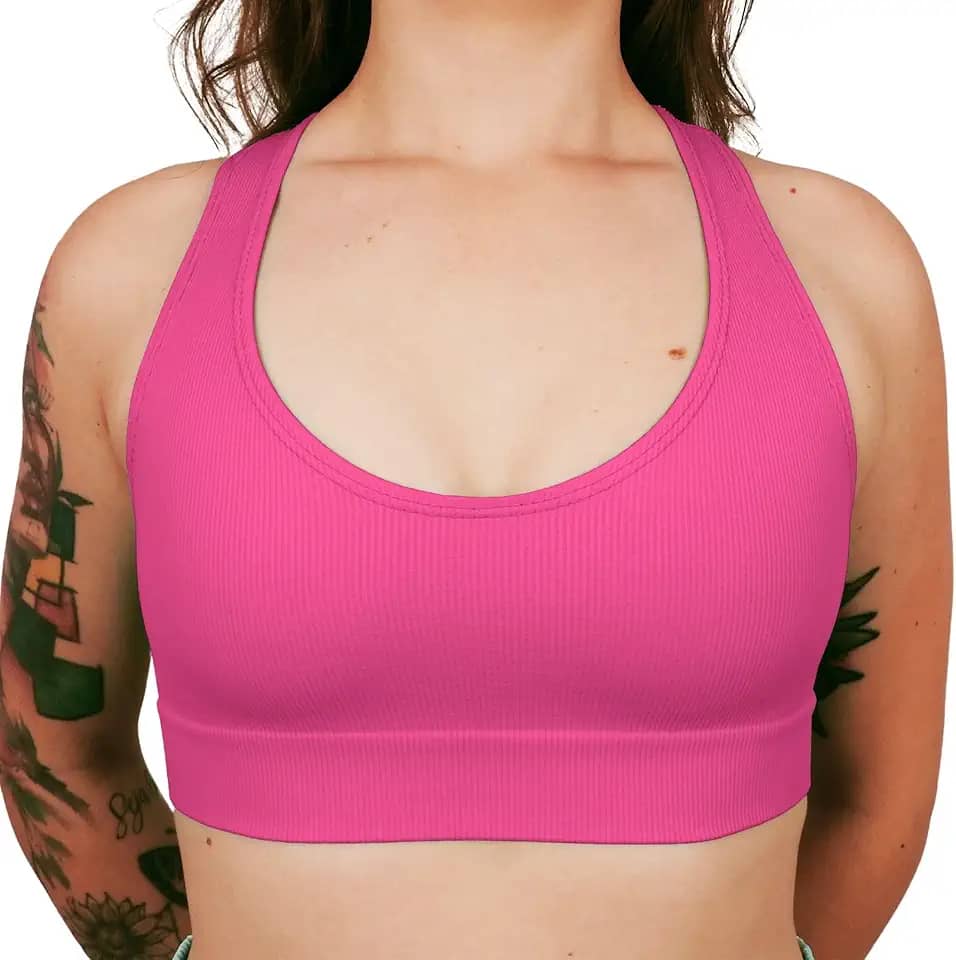 Top Academia Fitness Sem Bojo Alta Sustentação Sem Costura Nadador Canelado Poliamida Elastano Selene