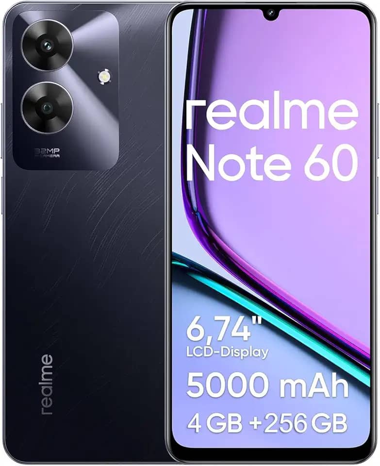 Celular Realme Note 60, 256GB ROM 4GB RAM 6.74� Tela, 5000mAh Android 14 Octa Core Dual SIM Preto