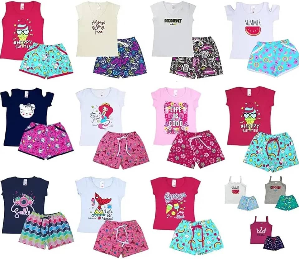 Kit com 12 peças em Cotom Infantil para Menina - Verão 1 ao 8