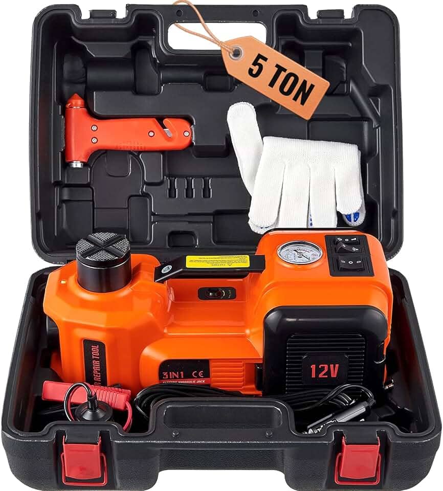 VEVOR Macaco de carro elétrico, 5 toneladas/4999 kg hidráulico com bomba inflável embutida e luz de LED, macaco portátil para carro para SUV MPV Sedan, pneus de troca de caminhão, reparo de garagem