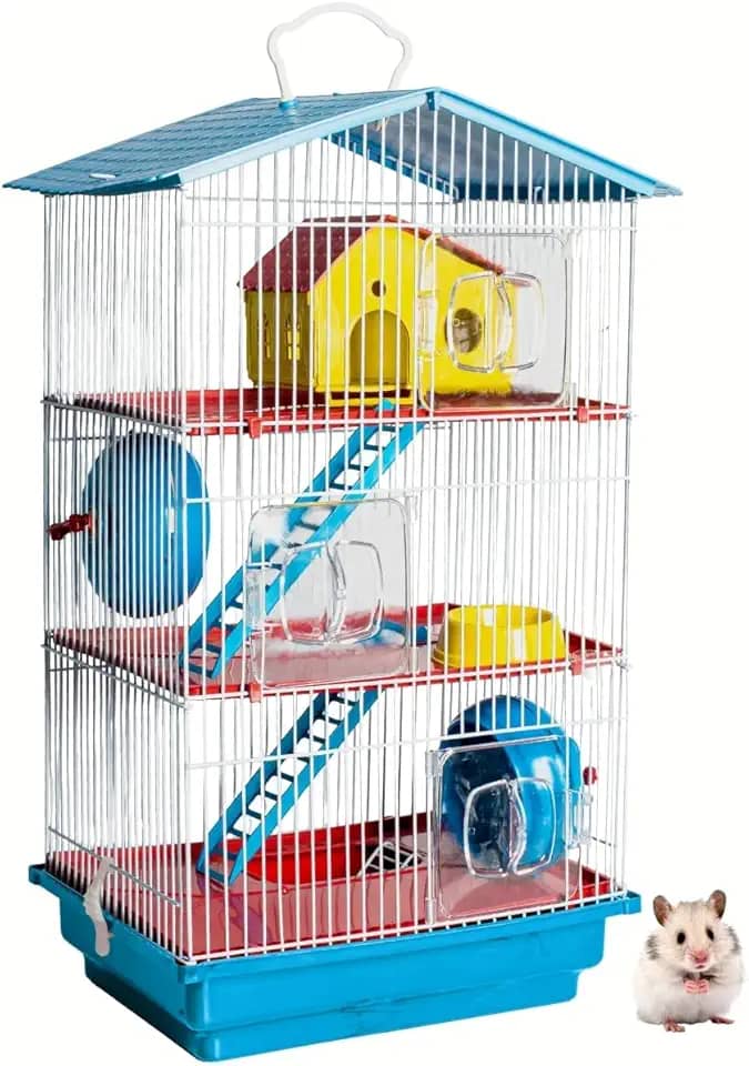 Gaiola de Hamster Desmontável Casa Teto Plástico 3 Andares Conforto Hamster (Azul)