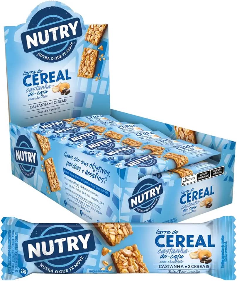 Nutry Barra De Cereais Castanha-De-Caju Com Chocolate 22G - Display Com 24 Unidades - Com 3 Cereais E Castanha