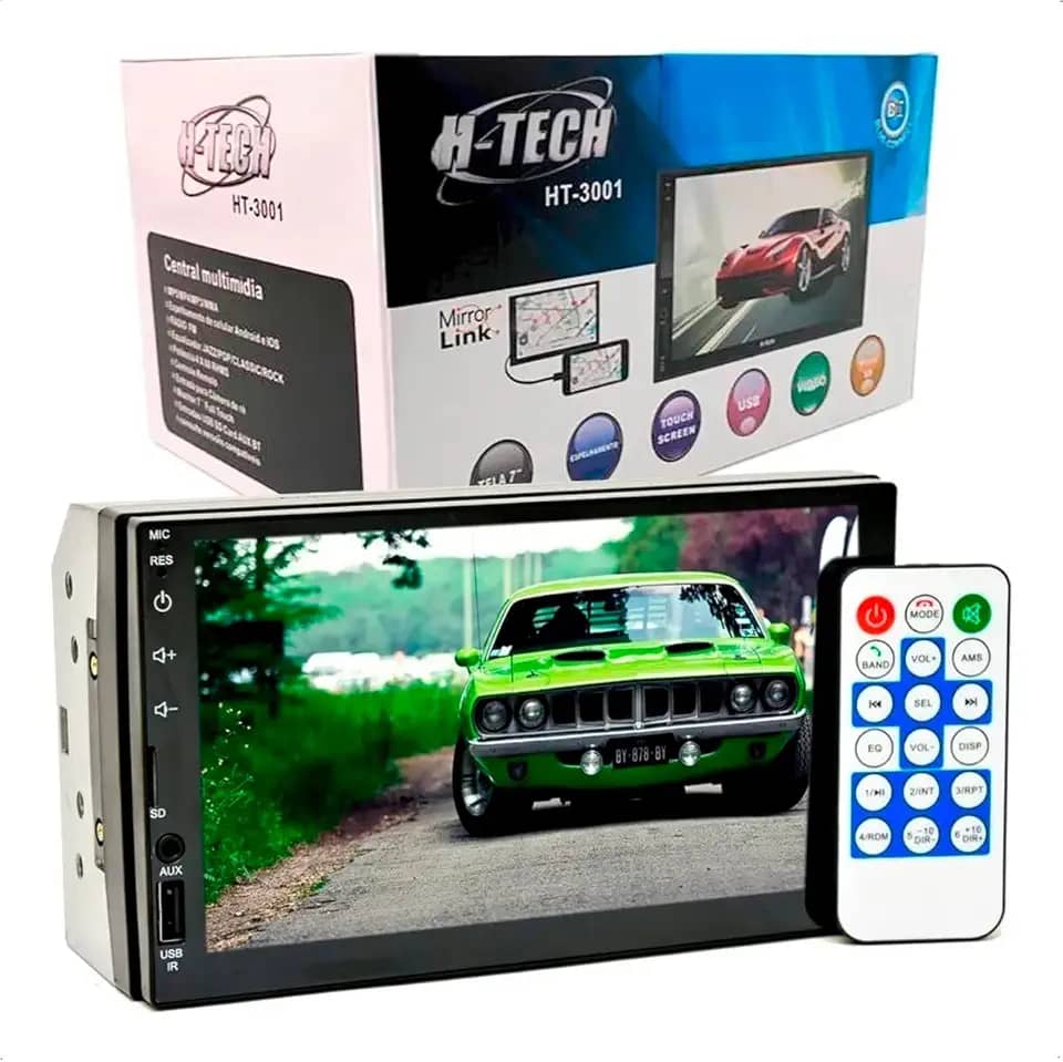 H-Tech Aparelho de Som Automotivo MP5 Central Multimídia Universal Tela 7' HT-3001 USB SD Card Auxiliar Bluetooth Espelhamento