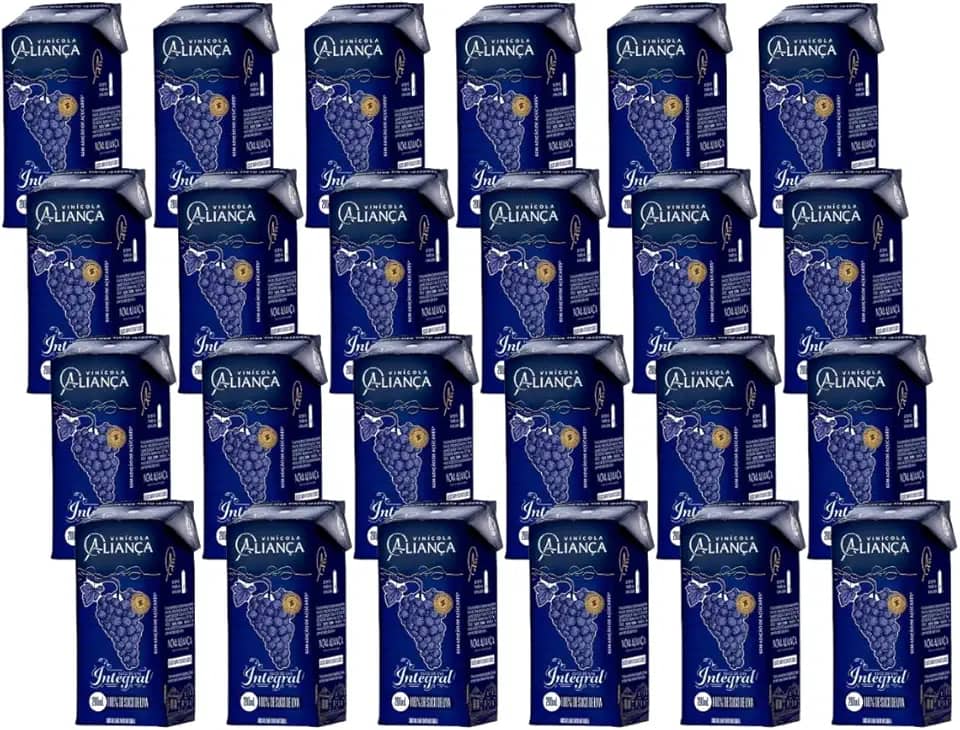 100% Suco Integral De Uva Tinto Sem Adição Açúcar - Fardo Com 24 Und 200ml Caixinha Canudinho Lanche Merenda Escolar - Aliança