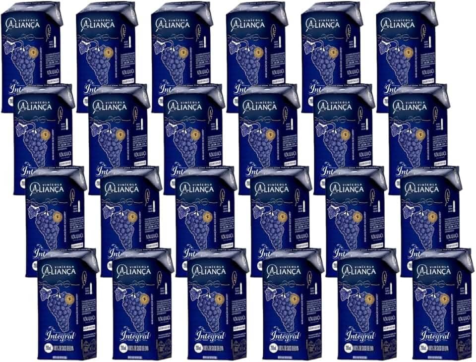 100% Suco Integral De Uva Tinto Sem Adição Açúcar - Fardo Com 24 Und 200ml Caixinha Canudinho Lanche Merenda Escolar - Aliança