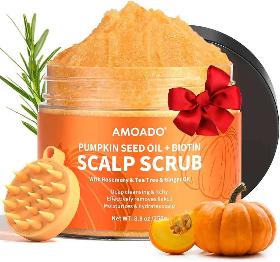 Esfoliante para couro cabeludo, óleo de semente de abóbora com biotina e alecrim, desintoxicação do couro cabeludo sem sulfato para coceira no couro cabeludo, caspa, remoção de acúmulo e