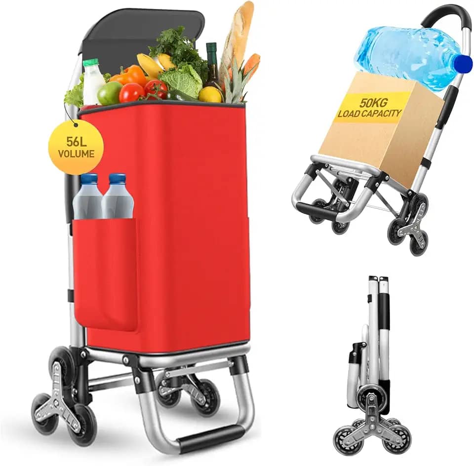 Carrinho de compras 3 em 1 resistente, carrinho de mão dobrável com 6 rodas, carrinho de compras de 50 kg, carrinho utilitário portátil, bolsa impermeável para movimento, acampamento