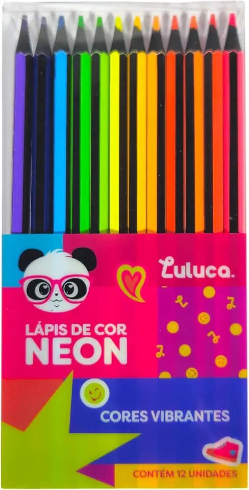 Lápis de Cor, Luluca,12 Cores, Material Escolar e Artístico, Neon e Pastel (NEON)