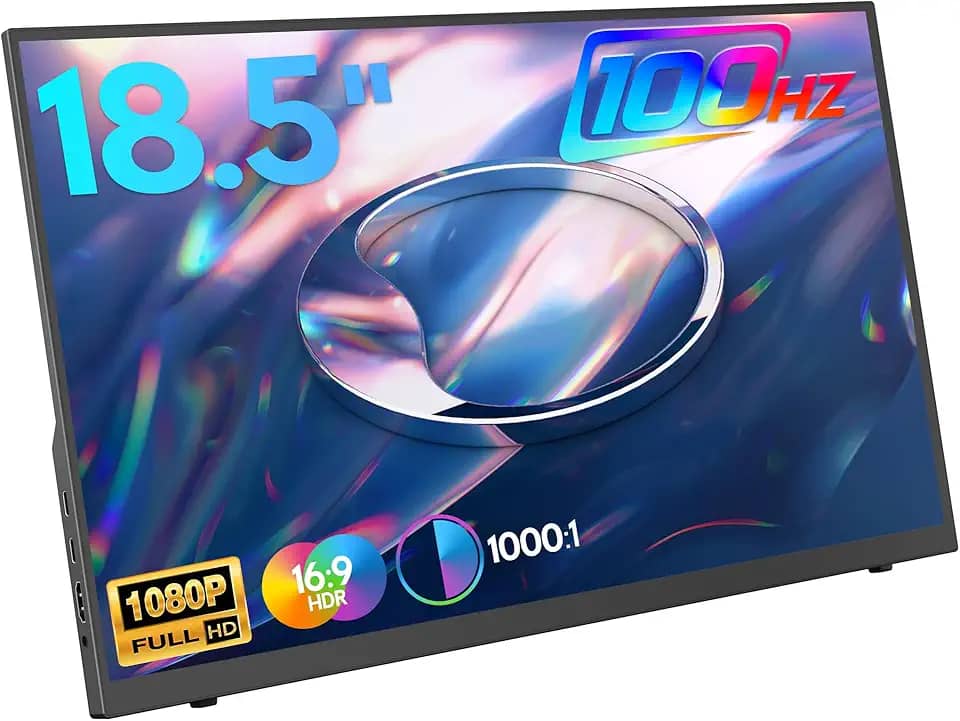 HONGO Monitor Portátil De 18,5' 100Hz 1080P, Suporte Grande, Tela Fhd Ips Hdr Para Jogos, Travel Second Mac, Pc, Xbox, Ps4/5