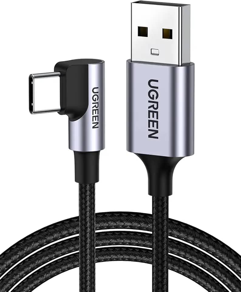 UGREEN Cabo USB C de ângulo reto Cabo USB A para tipo C compatível com iPhone 15/15 Plus/15 Pro/15 Pro Max/Galaxy S10/ S10+/ Note 20/LG V50/V60/iPad Mini 6 Air 5/GoPro Hero 8, etc. 0,3,3 pés