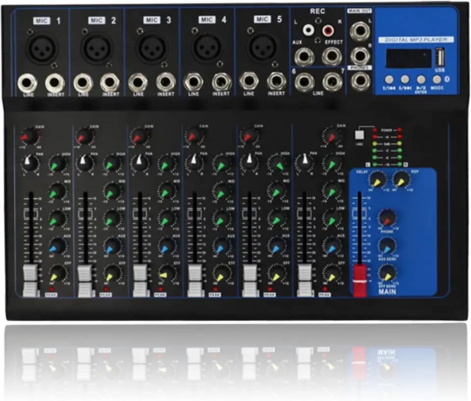 Mesa de Som Digital Profissional, 7 Canais, USB, LED Display, Hi-Res Audio 32Bit/192KHz, para Gravação, Streaming e Conferências