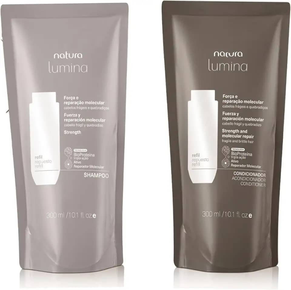 Kit Refil Lumina Shampoo e Condicionador, 300 ml, Força e Reparação Molecular para Cabelos Frágeis e Quebradiços