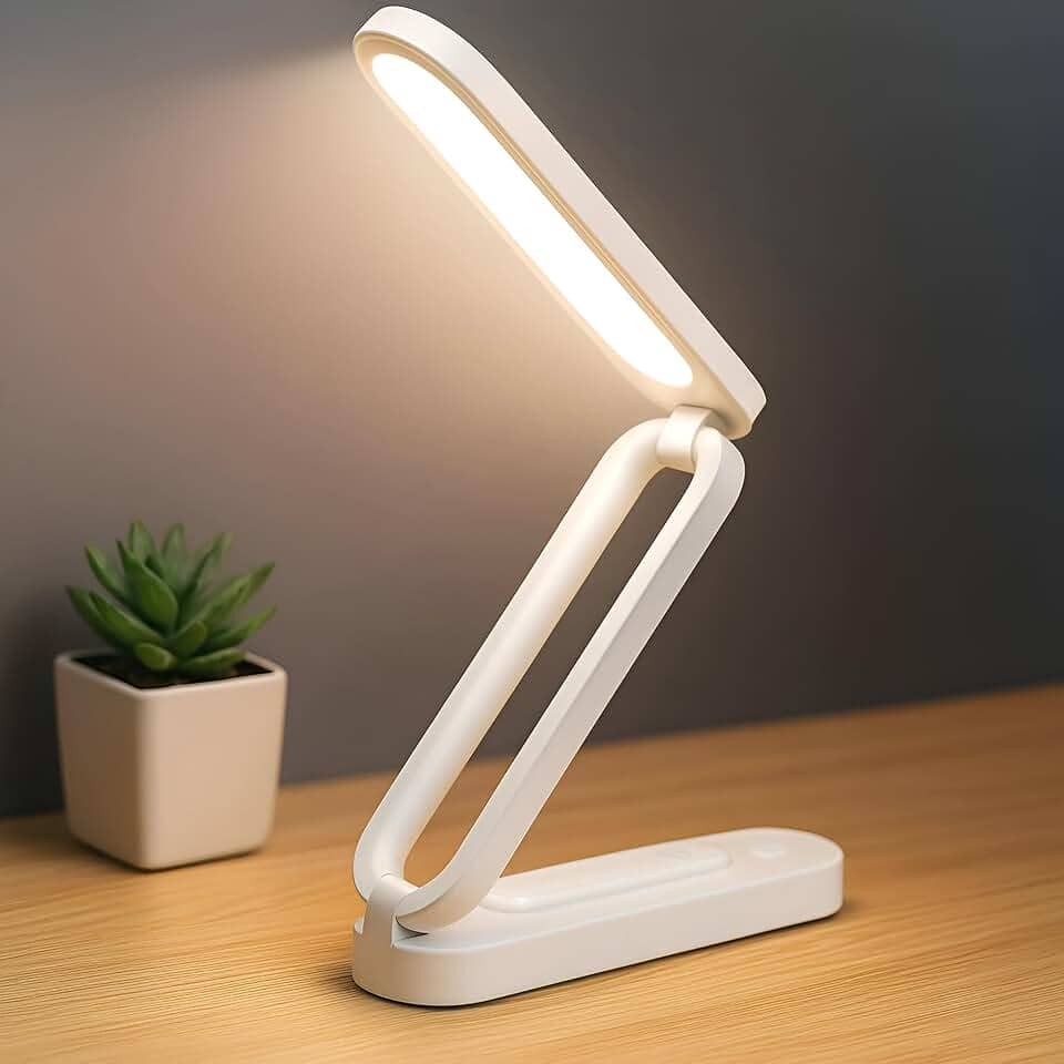 Luminária Dobrável LED Recarregável USB – Luz Branco e Amarelo, Ideal para Estudos, Leitura e Escritório e Trabalho - Compacta - BRANCO