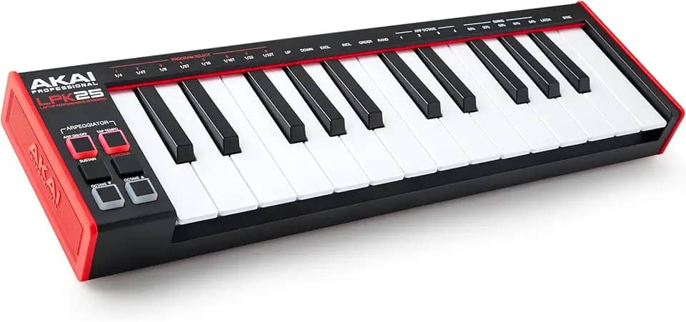 Akai Professional LPK25 - Controlador de Teclado MIDI USB com 25 Teclas Sensíveis de Sintetizador para Mac e PC, Arpejador e Software de Produção Musical