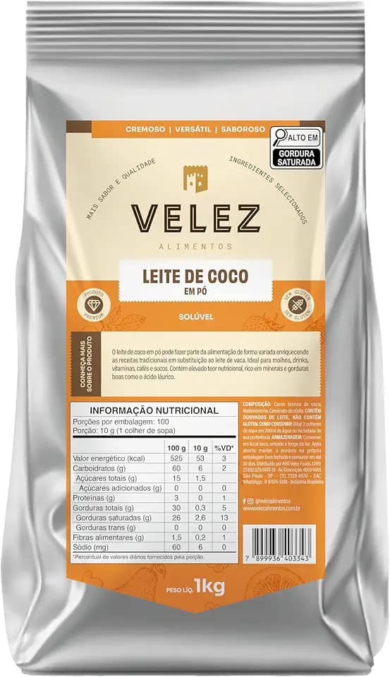 Leite De Coco Em Pó Solúvel Natural Premium Velez 1kg