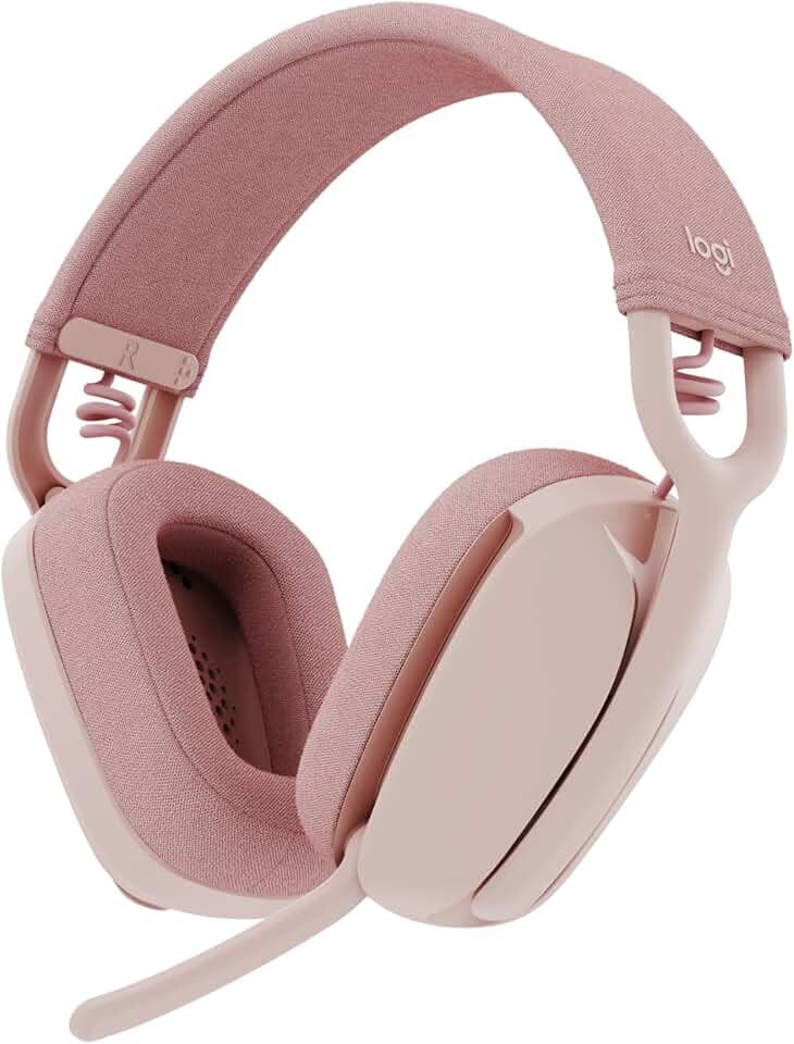 Headset Sem Fio Logitech Zone Vibe 100 Com Microfone Flip- to-Mute Com Cancelamento de Ruído, Conexão Bluetooth, Até 20h de Bateria, Design Leve e Confortável - Rosa