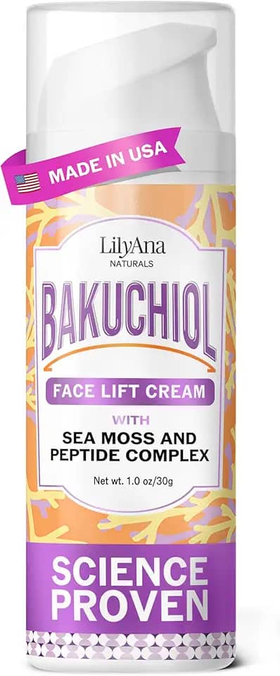 LilyAna Naturals Bakuchiol Creme lifting facial com musgo marinho e complexo de peptídeos - Creme facial para mulheres - Creme facial hidratante e lifting - hidratante noturno antienvelhecimento