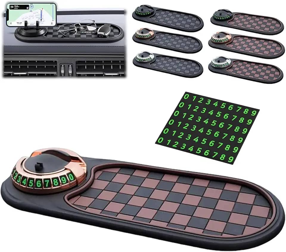 2026 Novo painel de carro multifuncional suporte de celular antiderrapante tapete de telefone para carro giratório acessórios de painel de carro com cartão de estacionamento temporário