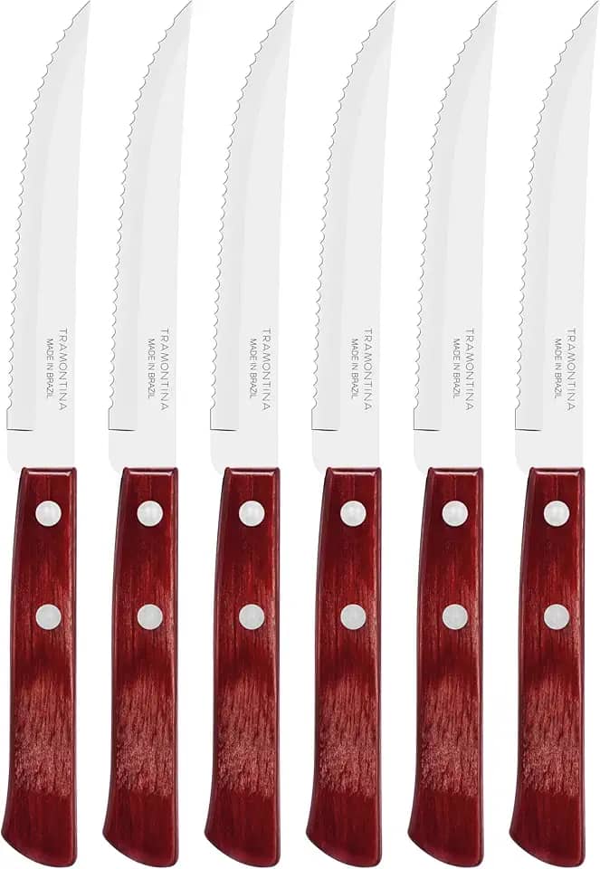 Conjunto De Facas Para Churrasco Tramontina Com Lâminas Em Aço Inox E Cabos Em Madeira Tratada Polywood Vermelho 6 Peças