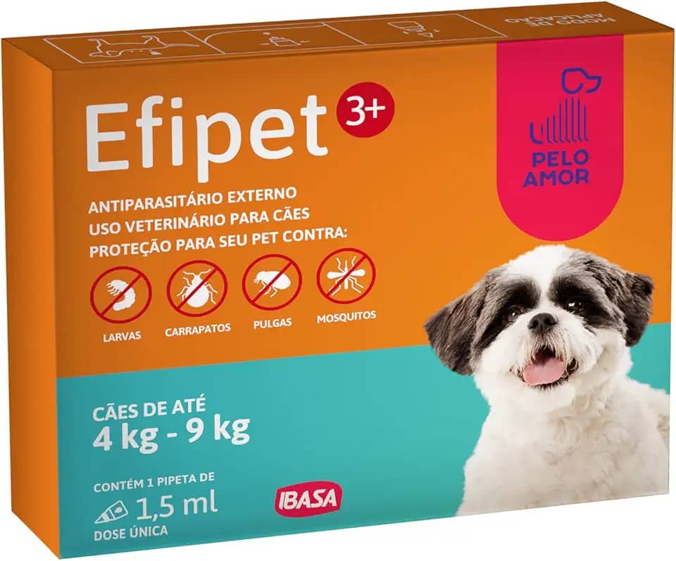 Ibasa Efipet 3+ 1,5ml - Antiparasitário Externo para Cães de 4kg a 9kg