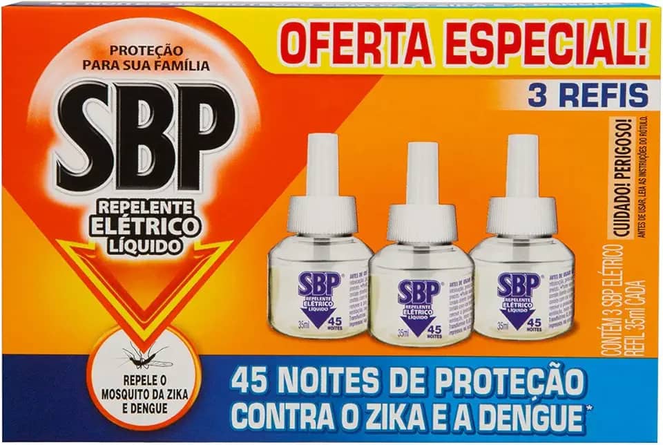 Repelente Líquido Elétrico SBP Refil - Caixa c/ 3 Unidades 32,9ml cada