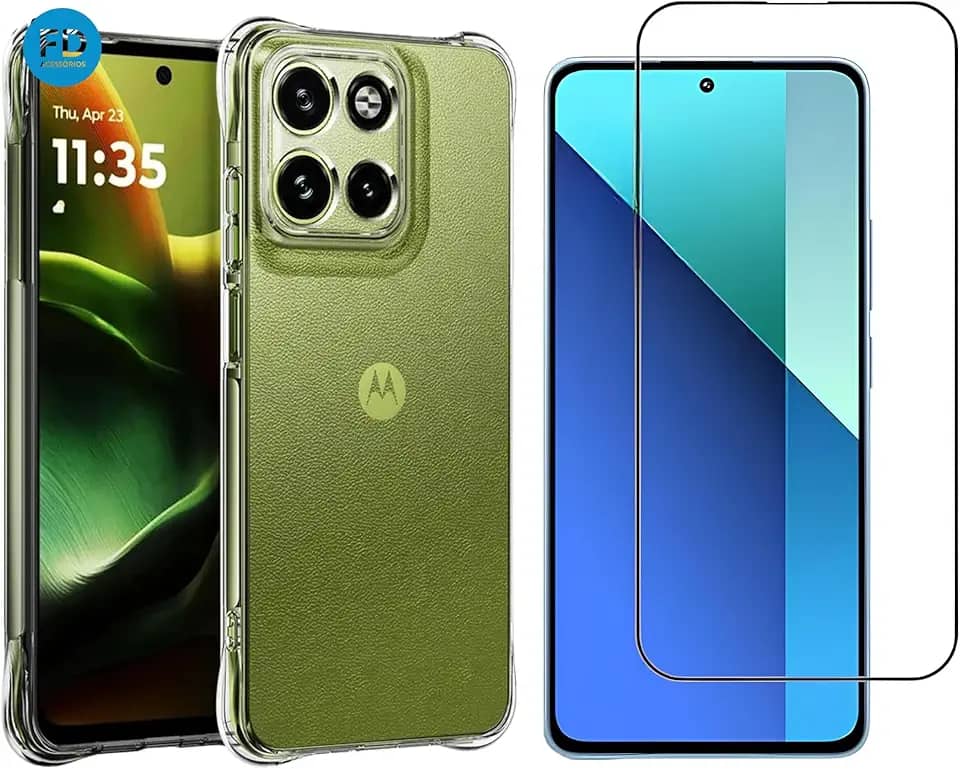 Kit Capa Capinha Anti-Impacto Premium Transparente + Película de Cerâmica 9D para Motorola Moto G75.