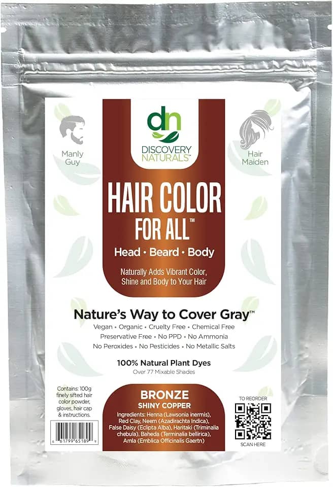 Tintura de cabelo de henna vermelha para todos os kits | 100% tintura de cabelo natural e pó de tintura de barba (cobre brilhante bronze) orgânica, herbal e vegana, química e livre de crueldade