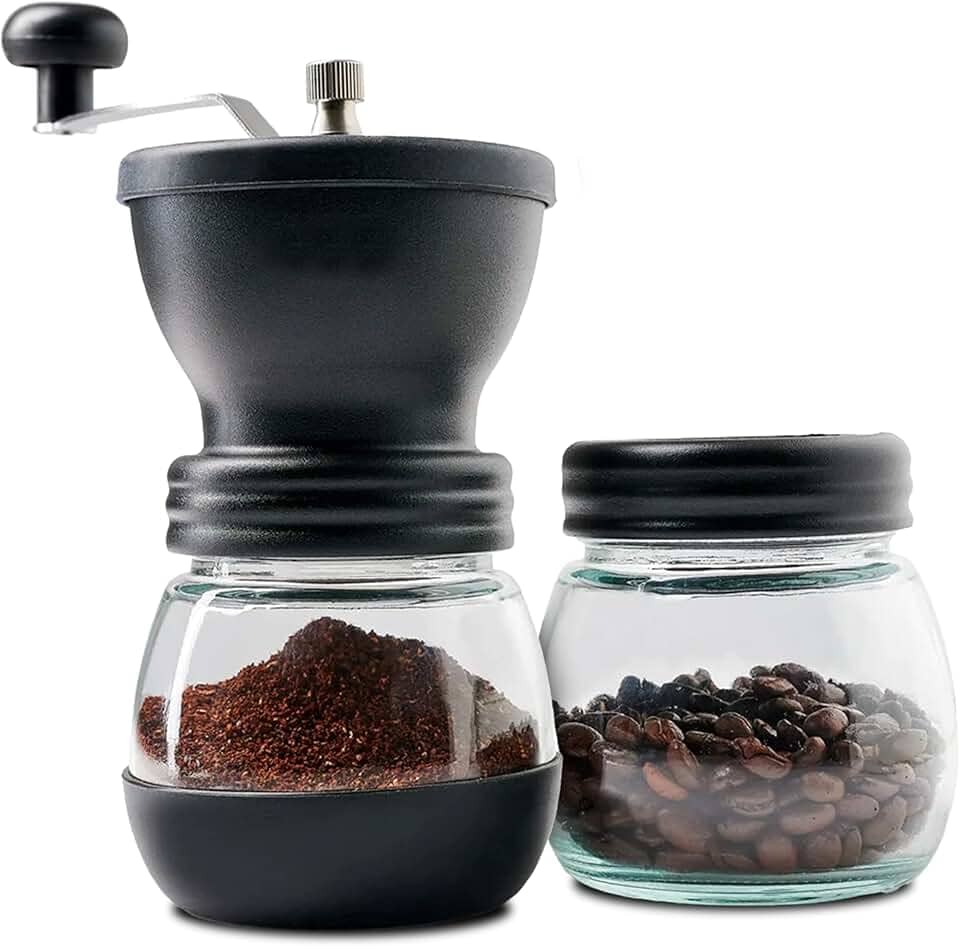 Moedor de Café Manual Com Regulagem De Gramatura E Recipiente Extra para Grãos, Mó Burr Cerâmico, Preto
