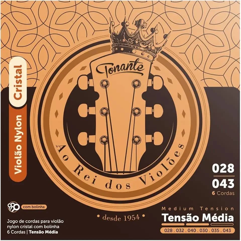 Encordoamento Nylon Cristal C/Bolinha Cobre Prata Media P/Violão 0.028-0.043 – Rvvnm