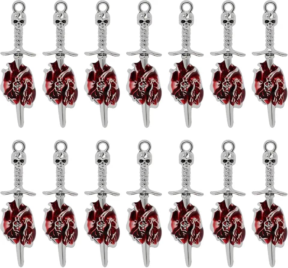 yueton 20 peças de pingentes de espada de Halloween em forma de órgão de coração, pingentes de caveira gótica, pingentes anatomacil para brincos, pulseira, colar, fabricação de joias, Standard, Liga